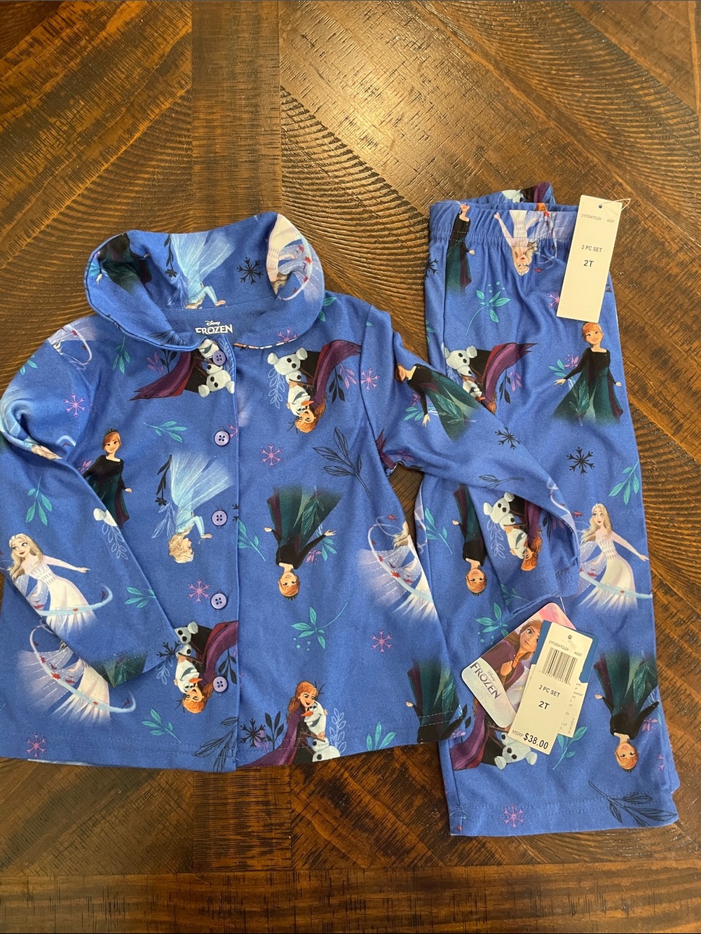 Disney Frozen Girls' Purple-Blue Pajama Set with Anna, Elsa & Olaf